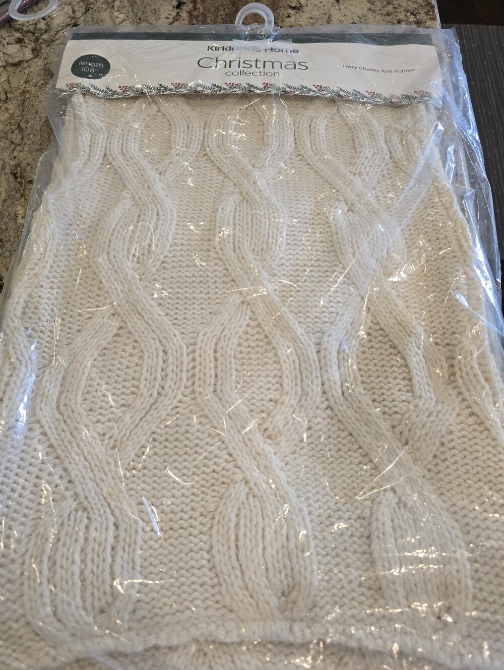 Kirkland Signature Cream Chunky Cable Knit Table Runner 108"